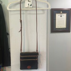 Dooney & Bourke Black and Brown Leather Messenger Bag with Adjustable Strap